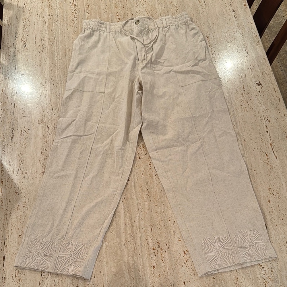 Men's Cream Linen Pants